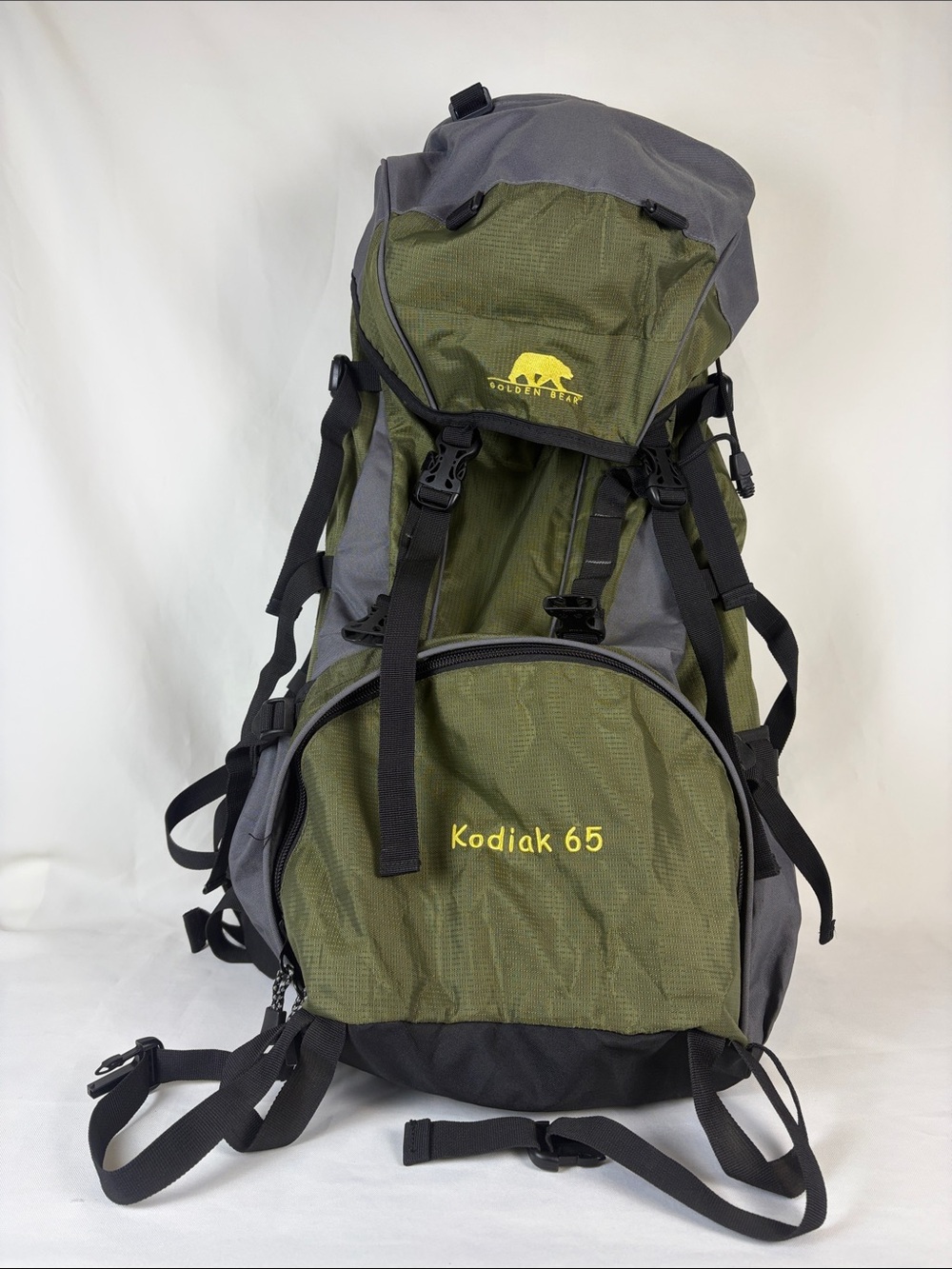 Vintage Golden Bear Kodiak 65L Men's Internal Frame Hiking Backpack Olive/Gray